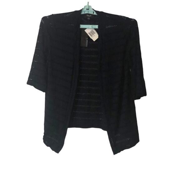 Premise Studio Womens Elbow Sleeve Crochet Open‎ Front Cardigan Black Small NWT - Picture 1 of 5